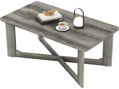 Costway Rectangle Coffee Table Rubber Wood X-Base 10900423 New
