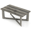 Rectangle coffee table with gray rubber wood base and X-shaped design, ideal for convenient storage and stability.