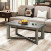 Rectangle coffee table with gray rubber wood base and X-shaped design, perfect for living room essentials.