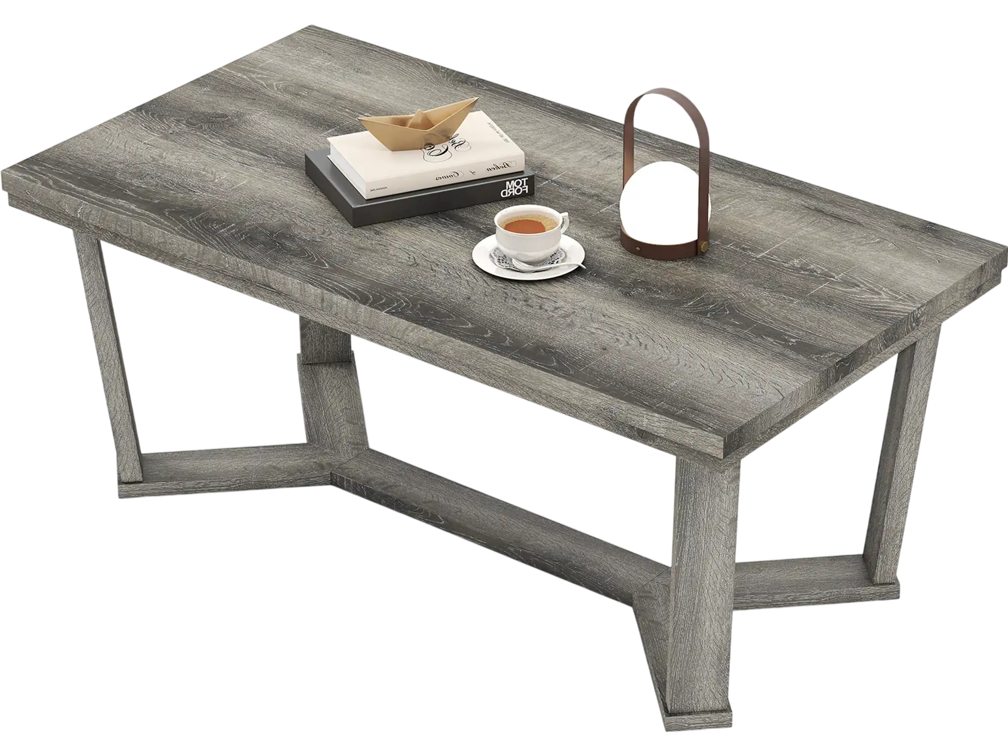 Costway Rectangle Coffee Table Rubber Wood Cross-Shaped Base 38365796 New