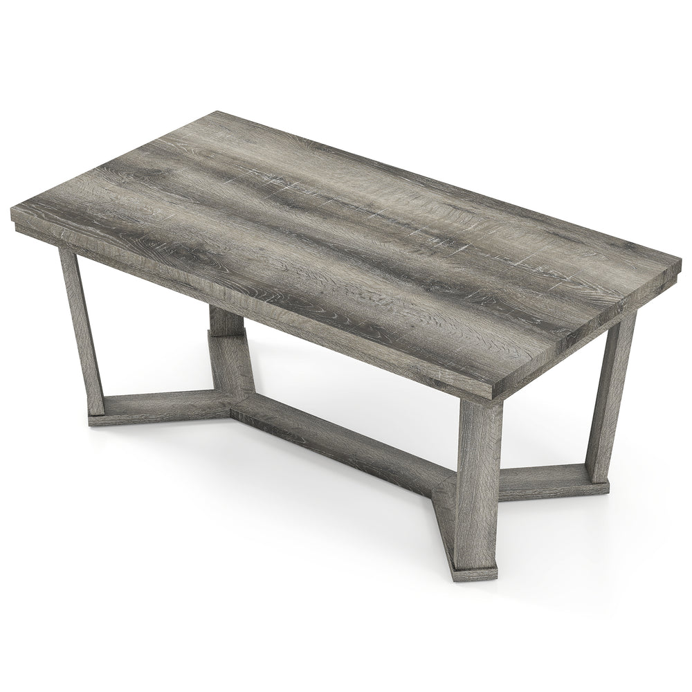 Rectangle coffee table with a gray rubber wood base and cross-shaped design, ideal for stylish living room storage.