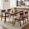 Rectangle dining table in walnut finish with a solid wood veneer top, designed for 4-6 people, ideal for a cozy kitchen.
