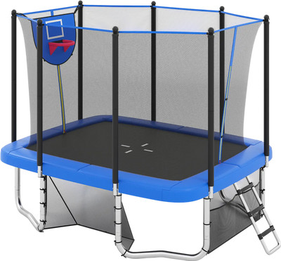 Costway 10' x 8' Rectangle Outdoor Trampoline w/ Basketball Hoop 32361920 New