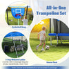 Rectangle outdoor trampoline with basketball hoop and soccer goal, featuring a sturdy ladder and safety enclosure for.