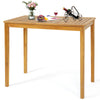 Rectangular acacia wood bar height table with spacious tabletop, perfect for outdoor dining and gatherings on the patio.