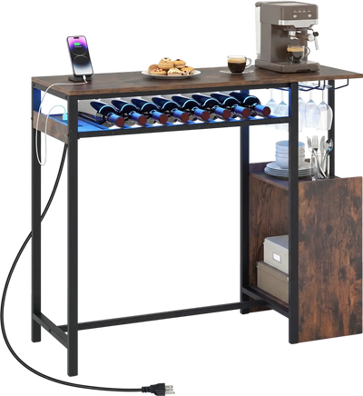 Costway Rectangular Bar Table w/ Charging Station LED Light 43661046 New