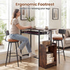 Rectangular bar table in rustic brown with charging station, LED light, and wine rack, ideal for kitchen or dining room.