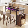 Rustic brown rectangular bar table with wine bottle storage and adjustable RGB LED light, perfect for modern kitchens.
