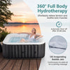 Rectangular blowup hot tub with 130 air jets, designed for 4-6 people, providing soothing hydrotherapy for outdoor.