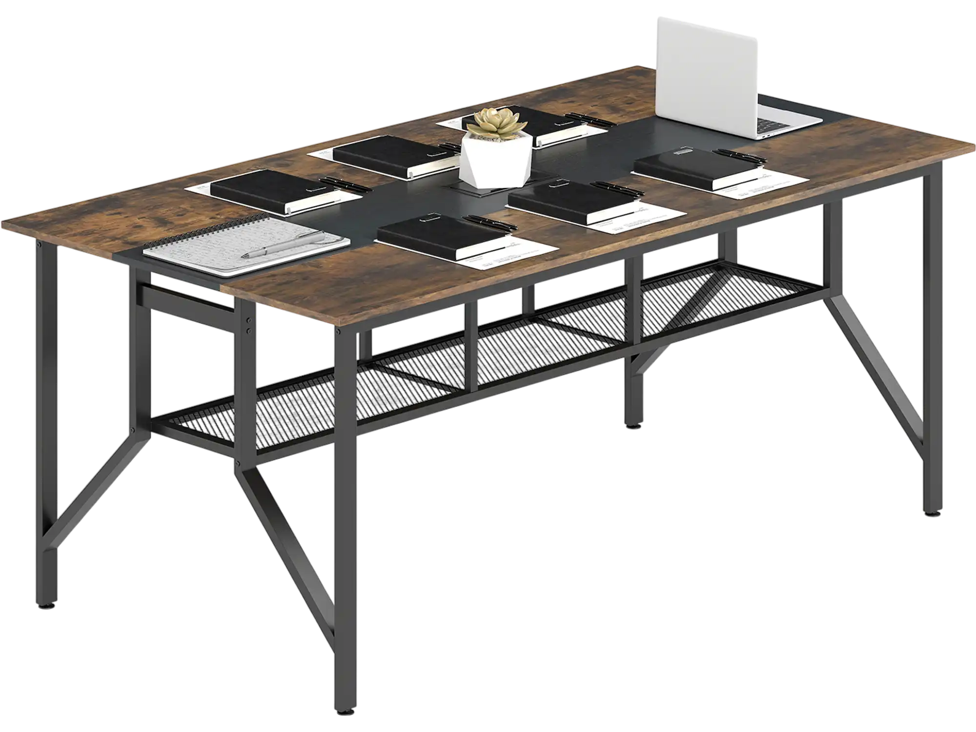 Costway Rectangular Meeting Conference Table w/ Mesh Storage Shelf & Cable Grommet 52072760 New