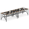 Rectangular meeting table in rustic brown with mesh storage shelf, cable grommet, and seating for 6-8 people.
