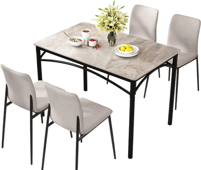Costway Modern Rectangular Sintered Stone Dining Table for 4 Grey 128596437 New