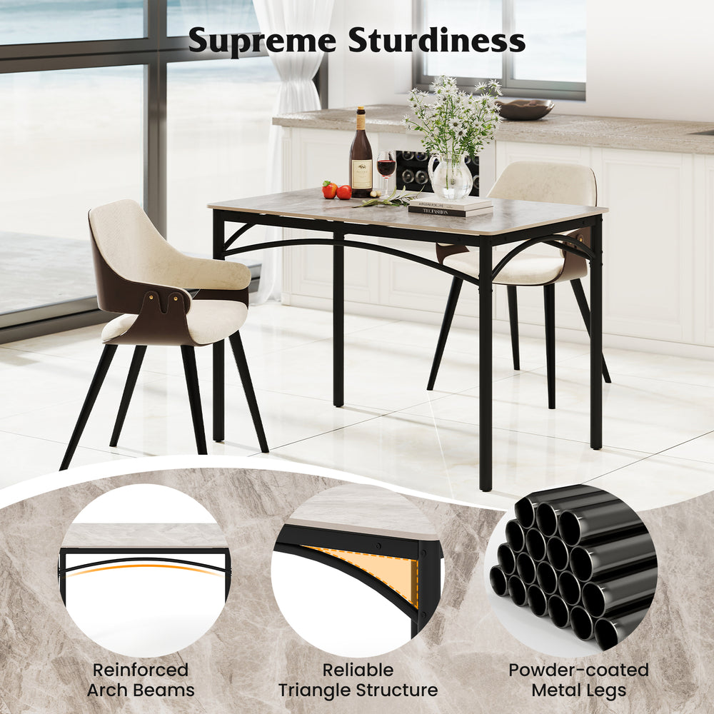 Rectangular modern dining table for 4 with grey sintered stone top and sturdy powder-coated metal legs, ideal for.