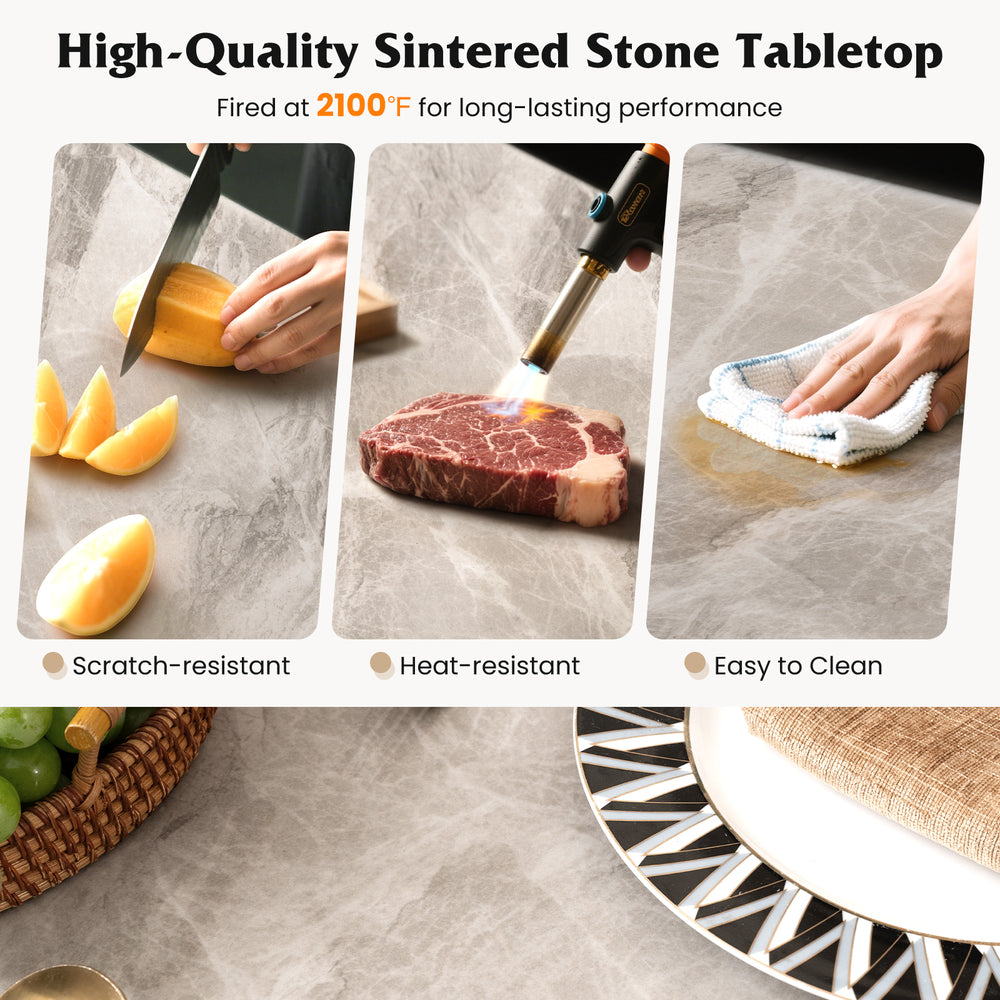 Rectangular modern sintered stone dining table in grey with scratch-resistant surface, ideal for 4 people, suitable for.