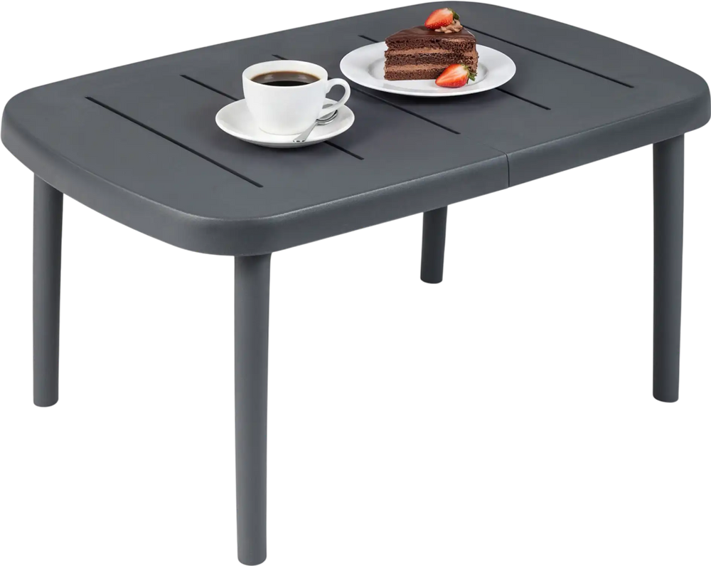 Rectangular gray patio side table with aluminum alloy rods, perfect for poolside snacks and beverages.