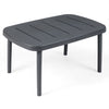 Rectangular gray patio side table with aluminum alloy rods, perfect for poolside use and organizing beverages and.