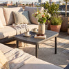 Rectangular patio side table in gray with aluminum alloy rods, perfect for poolside use and outdoor organization.