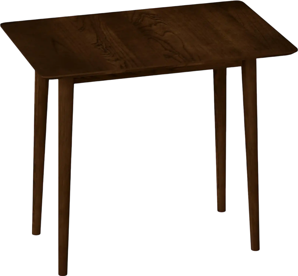 Rectangular walnut dining table for 2-4 with solid wood legs and rustic finish, perfect for compact spaces.