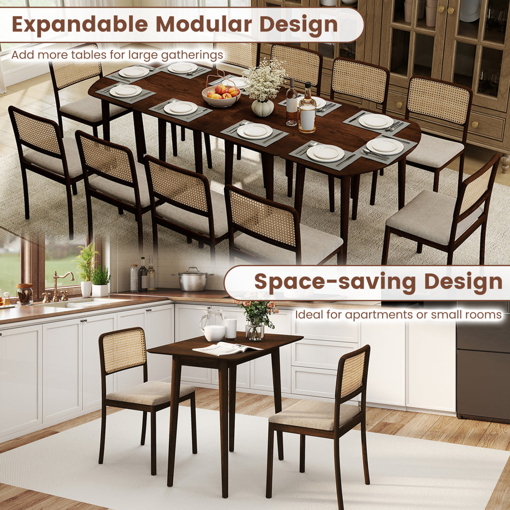 Rectangular wooden dining table for 2-4 in walnut finish, featuring solid rubber wood legs and a compact design for.