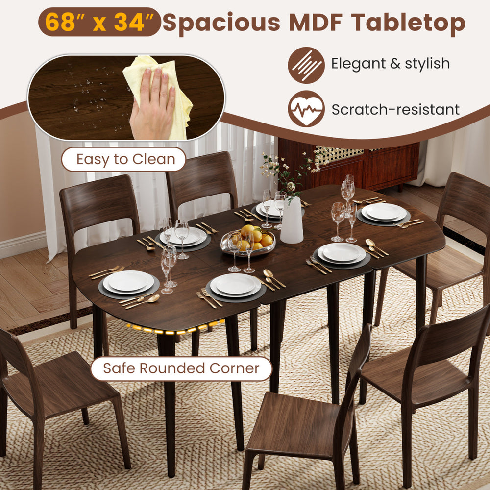 Rectangular wooden dining table with a walnut finish, 34" x 22.5", featuring a scratch-resistant MDF top for easy.