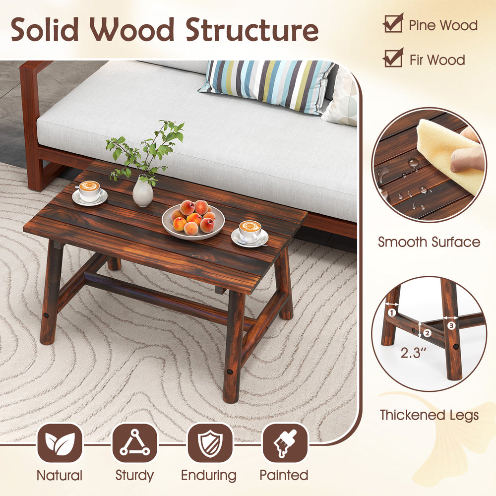 Solid wood patio table with slatted tabletop, made of pine and fir wood, ideal for garden or balcony use.