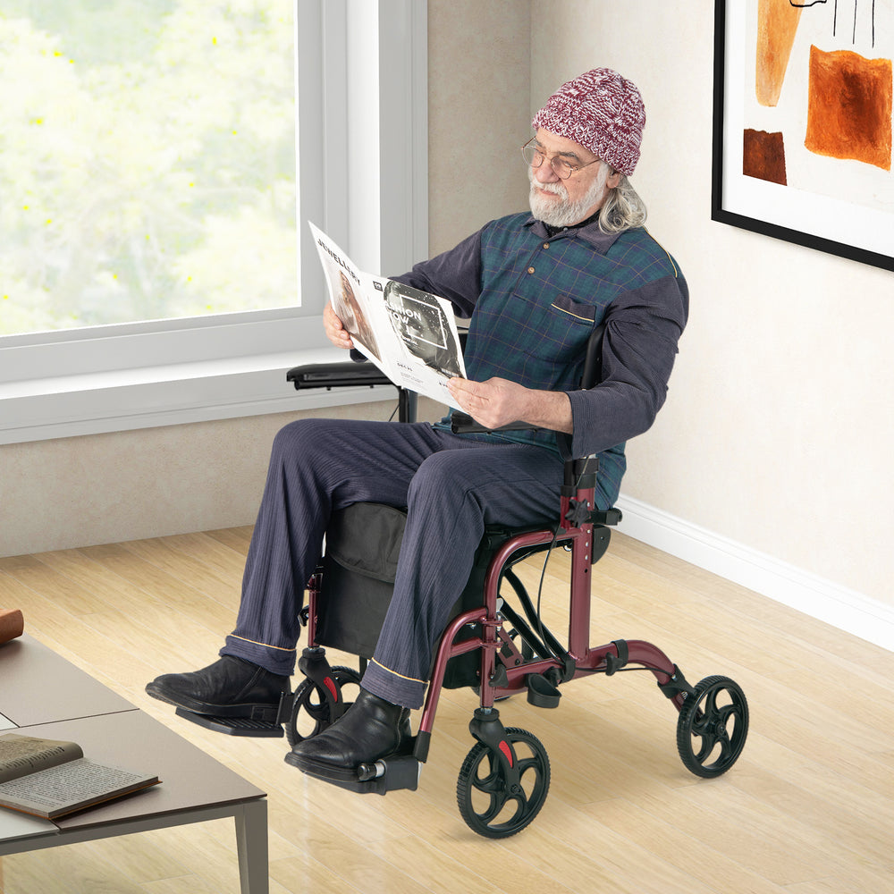 Folding Rollator Walker with Seat and Wheels Supports up to 300 lbs-Red - Gallery View 1 of 10