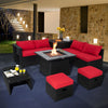 9 Pieces Outdoor Wicker Sectional with 35 Inch Gas Fire Pit Table-Red - Gallery View 1 of 10