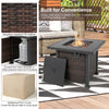 Square propane fire pit table made of weather-resistant PE rattan, featuring a smooth tempered glass top for outdoor.