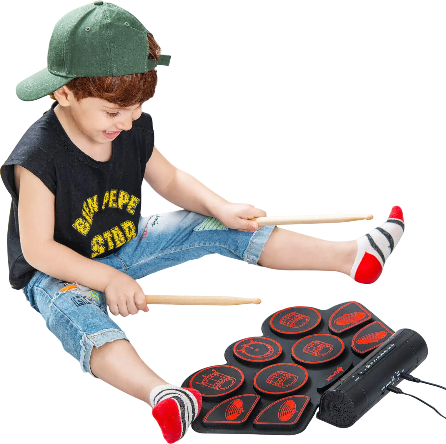 Costway Kids Electronic Drum Set Red 9-Pad 95471362 New