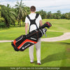 Lightweight golf stand bag in red with 14 way top dividers and 6 pockets, ideal for comfortable walking on the course.