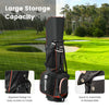 Lightweight golf stand bag in red with 14-way top dividers and 6 zippered pockets, designed for easy access to clubs.