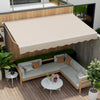 Retractable patio awning in beige, showcasing a side view with a thickened cloth and adjustable angle for effective.