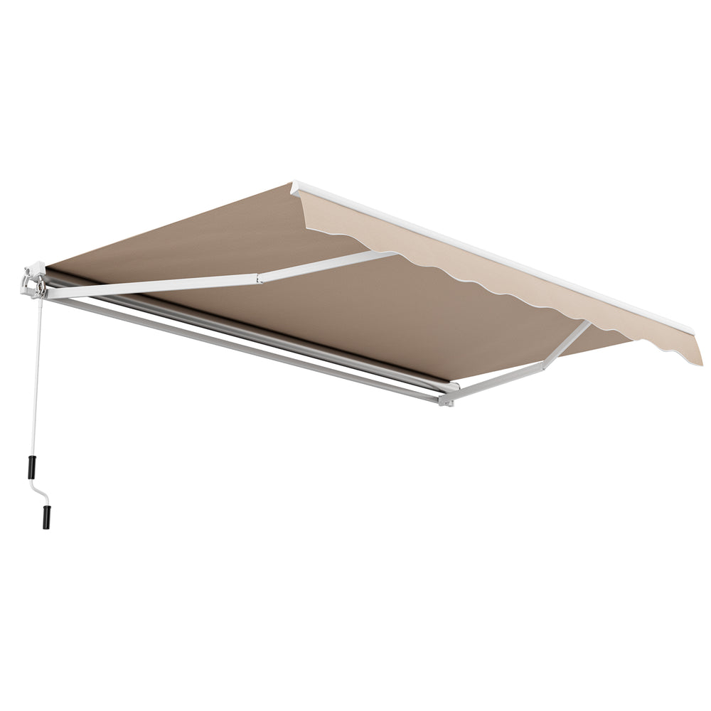 Retractable patio awning in beige, 13 × 8 feet, made of durable aluminum and thickened cloth for sun protection.