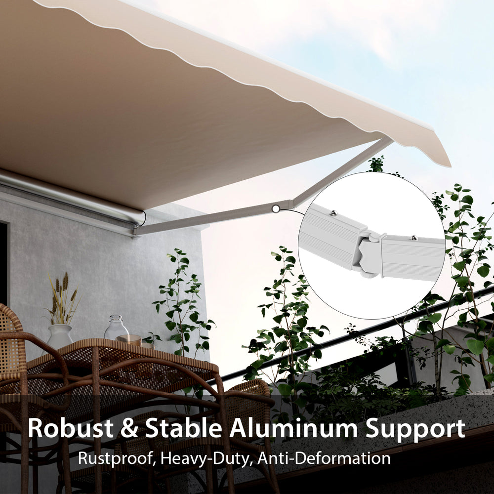 Robust aluminum support for the 12 x 10 feet beige patio retractable awning, ensuring durability and stability for.