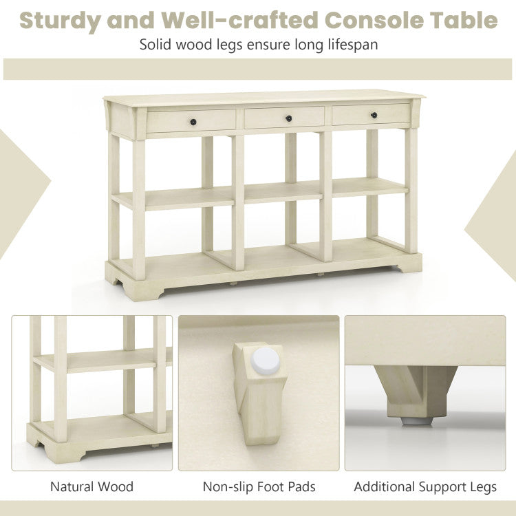 Costway Retro Entryway Table 58" with 3 Drawers and Open Shelves New