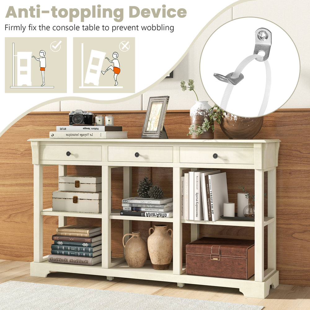 Costway Retro Entryway Table 58" with 3 Drawers and Open Shelves New