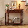 Retro Console Table 36"L Wooden 2-Tier Narrow Behind Couch Foyer Table-Brown - Gallery View 1 of 10