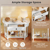 Retro white console table with a handy drawer and open shelf, perfect for vases and photos in narrow spaces.