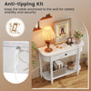 Retro white console table with anti-tipping kit, featuring a drawer and open shelf for versatile storage in narrow.