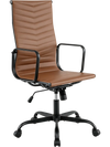 Ribbed high back office chair in brown PU leather features adjustable height and 360° swivel for versatile use.