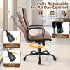Ribbed high back office chair in brown PU leather with adjustable height, rocking function, and 360° swivel for comfort.