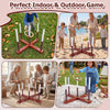 Ring toss game featuring a painted solid wood frame, six rope rings, and a storage bag for easy portability.
