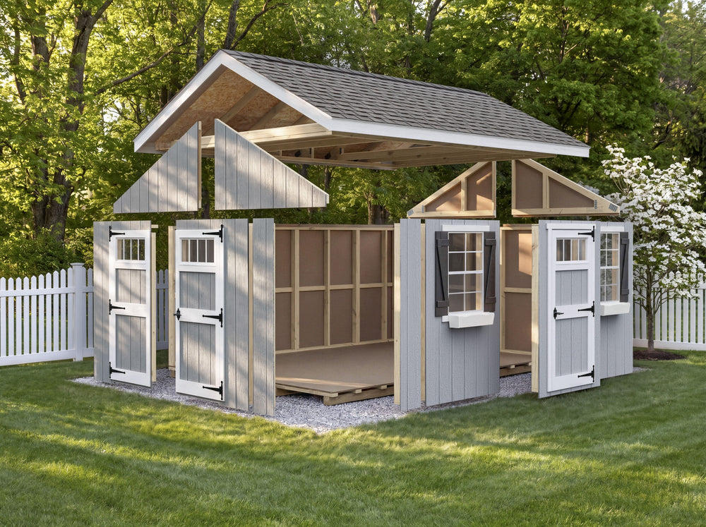 EZ-FIT Riverside Shed Kit 8' x 12' Wood Storage with Pre-Installed Windows and Doors New