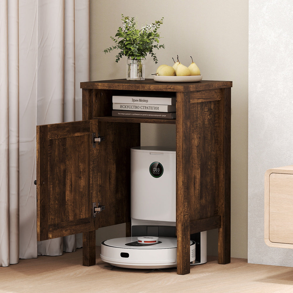 Robot Vacuum Storage Cabinet with Door and Open Shelf for Living Room Bedroom-Brown - Gallery View 1 of 10