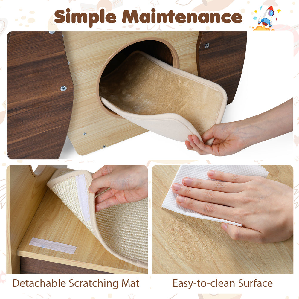 Detachable scratching mat from the Rocket Cat Tree, featuring an easy-to-clean surface for simple maintenance.