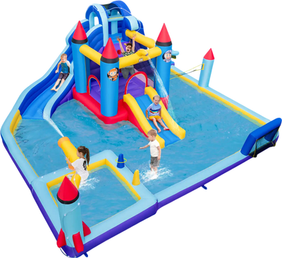 Costway Rocket Theme Inflatable Water Slide Park w/ 950W Blower 74326915 New