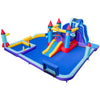 Rocket theme inflatable water slide park featuring slides, splash pool, and multiple play areas for year-round fun.