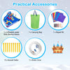 Rocket theme inflatable water slide park with various play areas, carrying bag, repair kit, and ground stakes for.