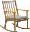 Natural solid rubber wood rocking chair with a padded seat cushion, perfect for relaxing and reading.