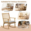Natural solid rubber wood rocking chair with padded seat, ideal for living room, study, bedroom, or patio relaxation.